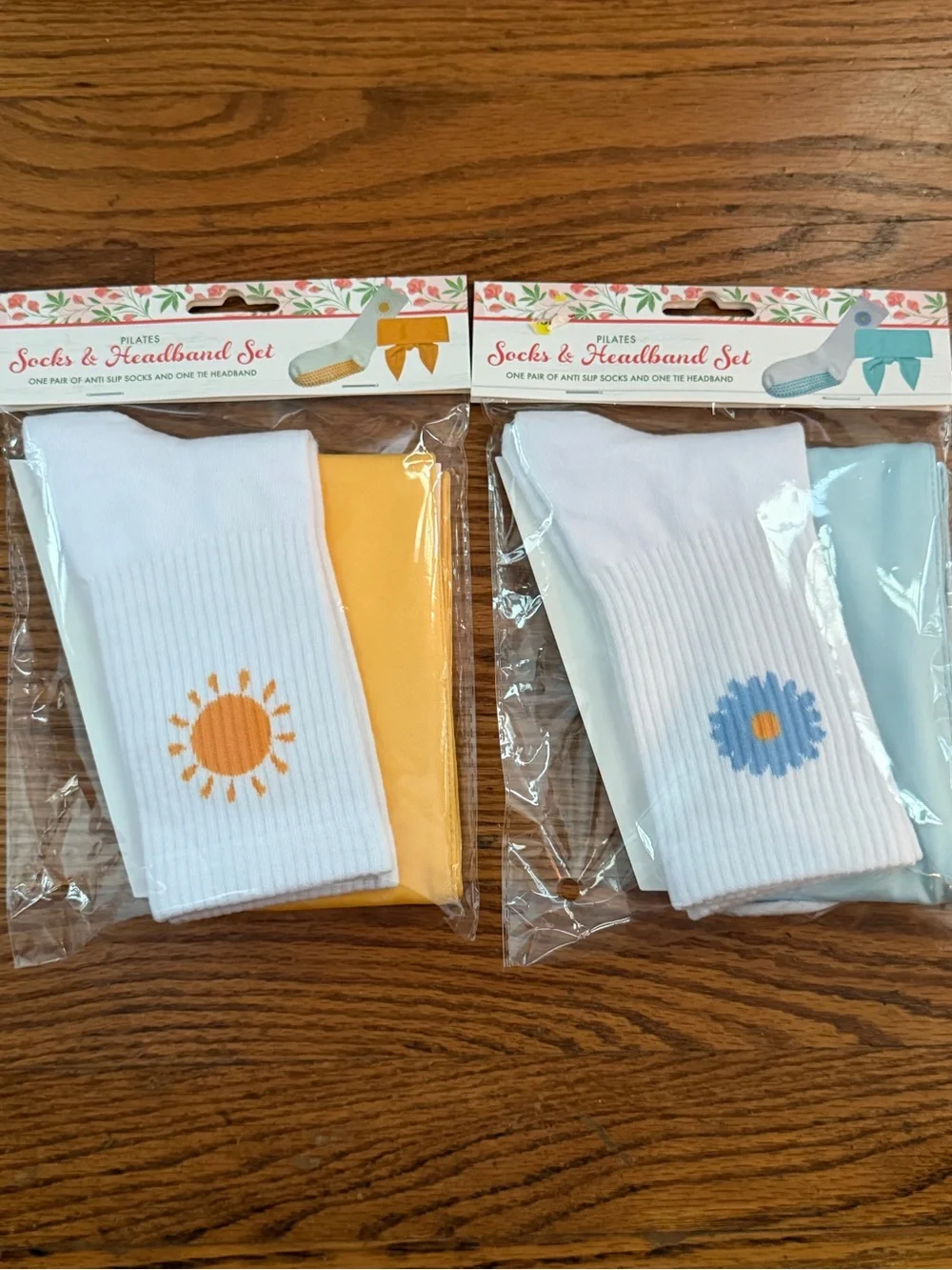 New Set of 2 Pilates Socks & Headband Sets - White Yellow Blue